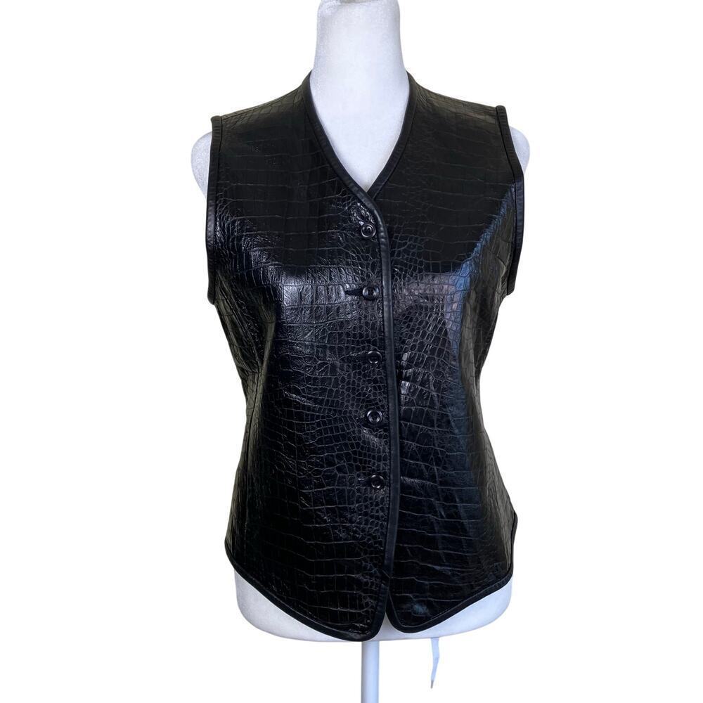 Peter Nygard Vintage Crocodile Embossed Genuine Leather Vest Button Front